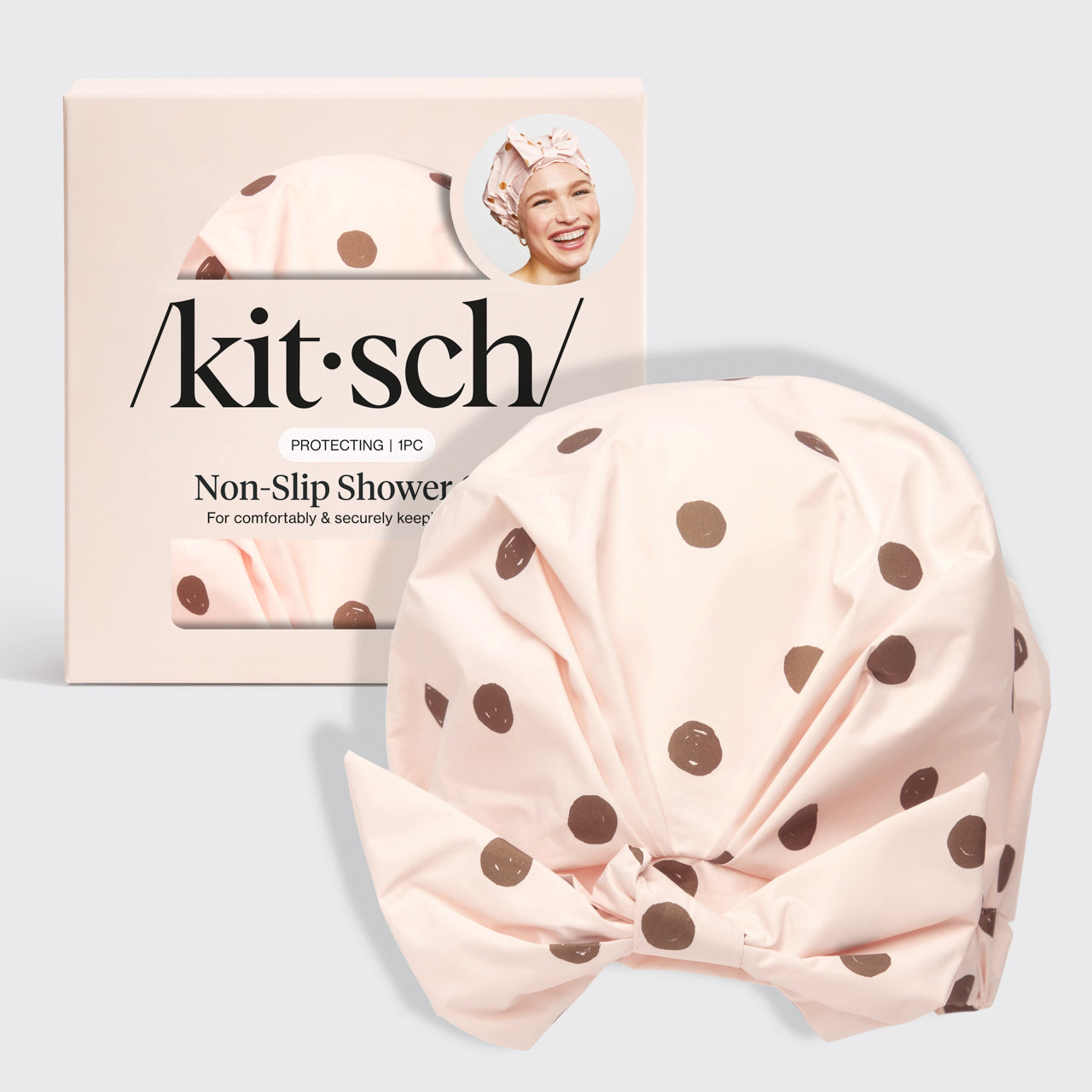 Duschhaube - rosa mit Punkten