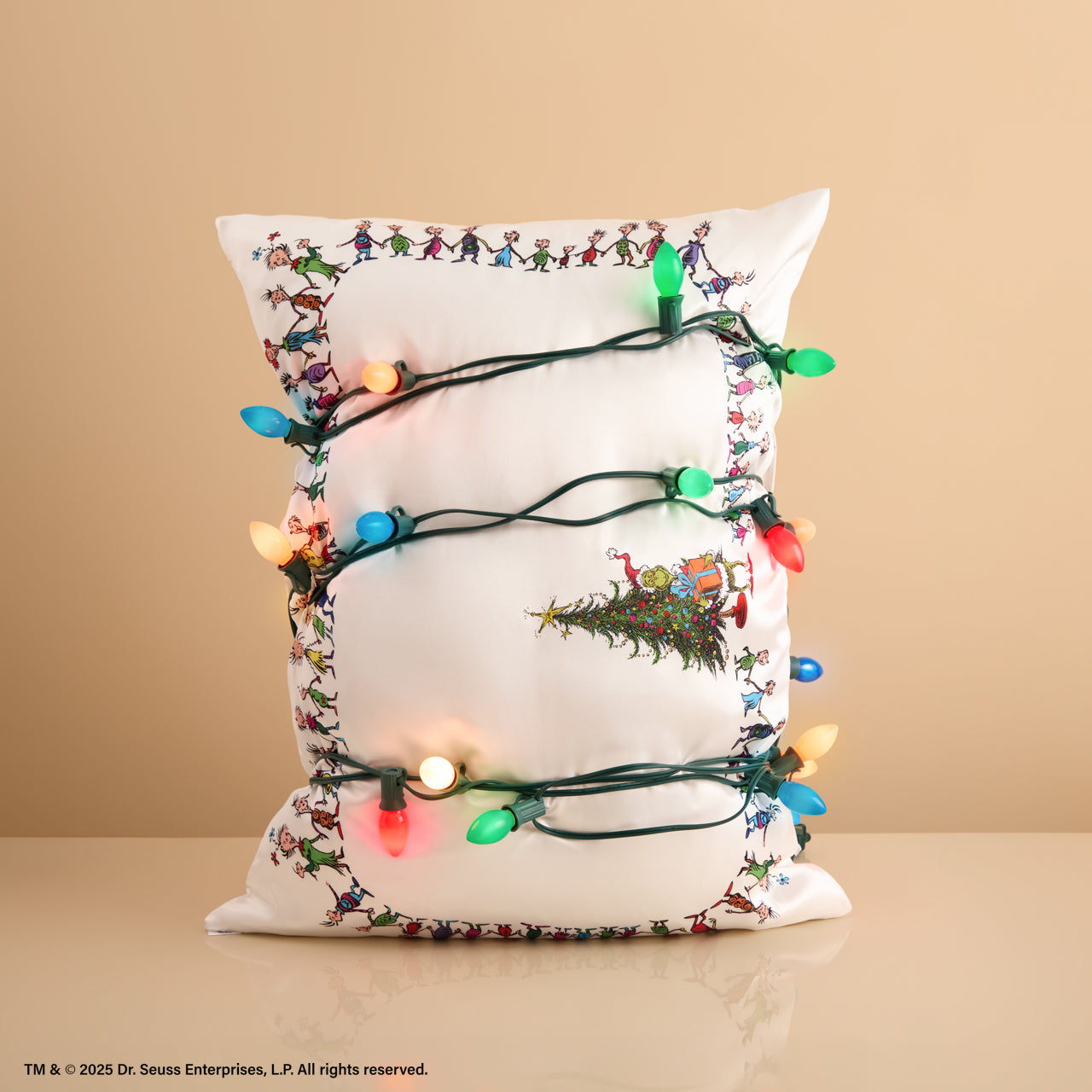 The Grinch x Kitsch Whoville Satin Pillowcase — Standard — flat