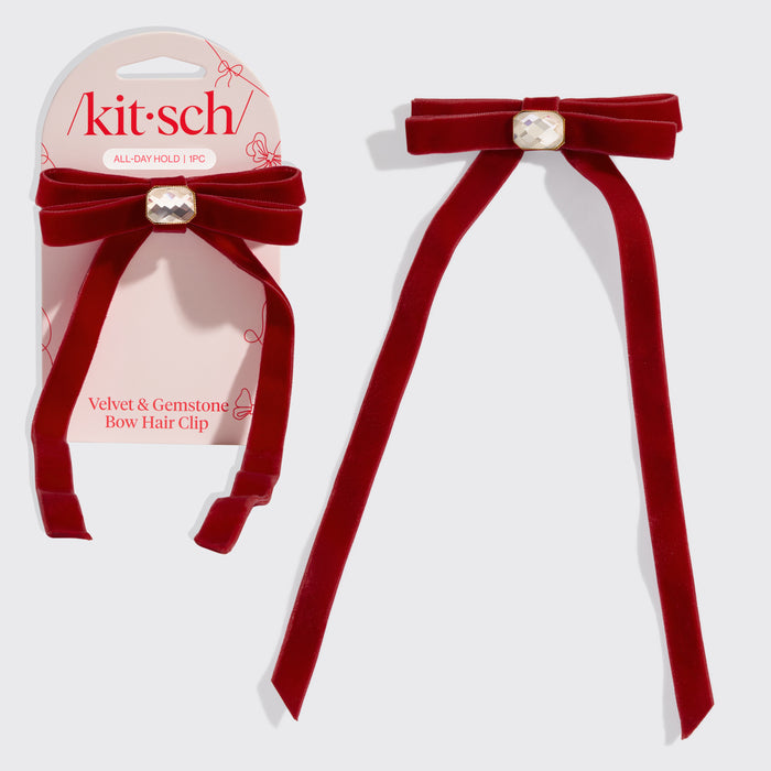 Pinza para el pelo con lazo de terciopelo y piedras preciosas