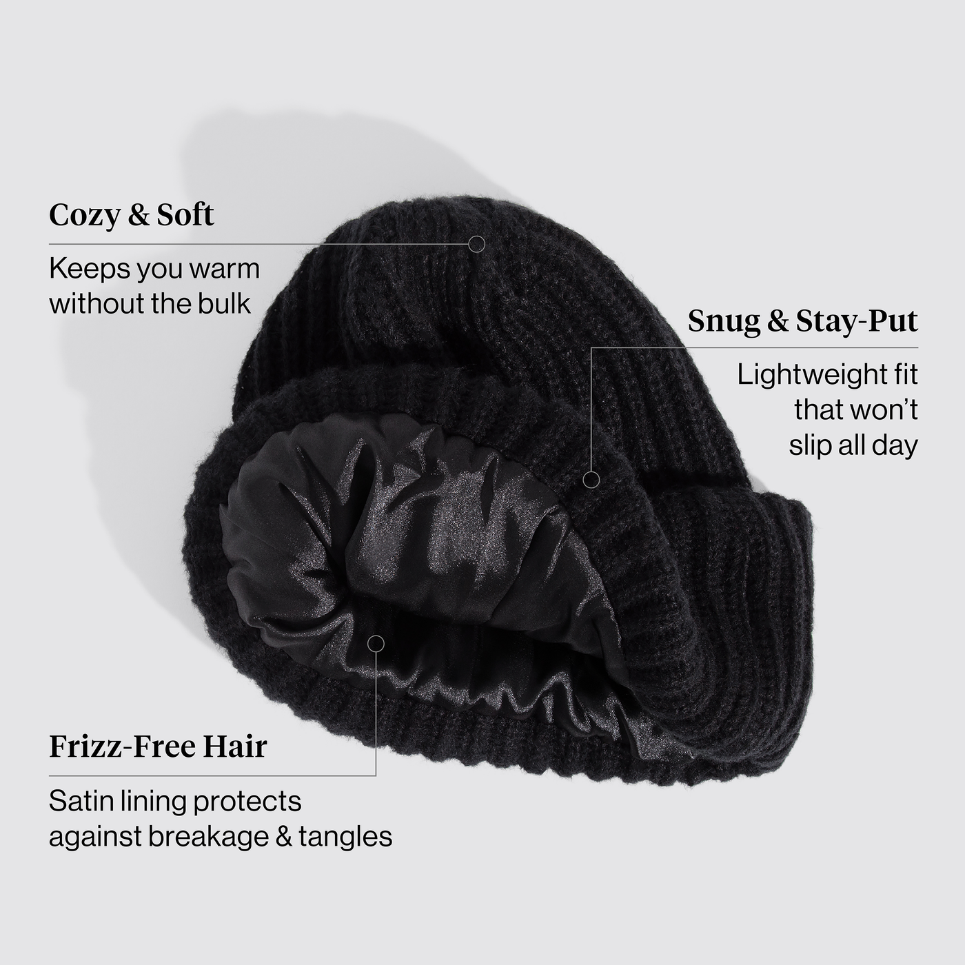 Gorro con forro de satén Glazey™ en negro