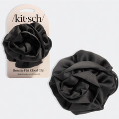 Flache Satin-Rosetten-Haarklammer (Cloud Clip) in Schwarz – Medium