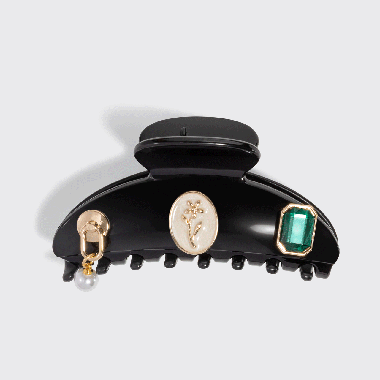 KitschPop™️ Curved Claw Clip & Charms in Vintage Black