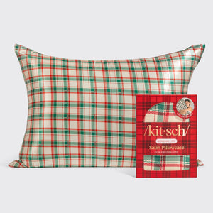 KITSCH Satin Pillowcase in Holiday — hero product shot — helps tame frizz & reduce breakage — 600 thread-count satin for smoother hair and skin