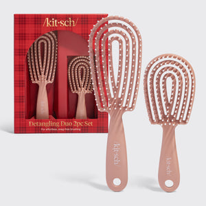 KITSCH Terracotta Detangling Duo 2pc Set — hero shot of the large and small detangling brushes — ultra-smooth bristles that reduce tension while stimulating and massaging the scalp — for effortless, snag-free brushing on wet or dry hair