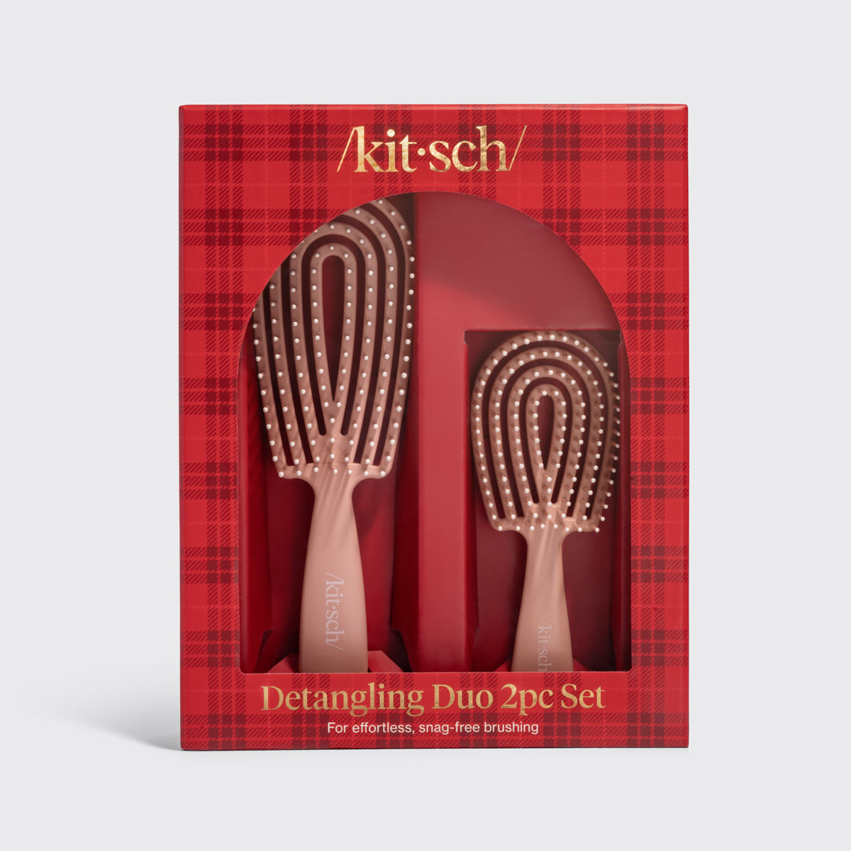 KITSCH Terracotta Detangling Duo 2pc Set — packaging shot of the retail box — For effortless, snag-free brushing — bendable frame that flexes and comfortably adapts to the head