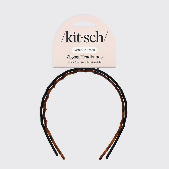 Detail close-up of Kitsch Zig Zag Headbands showing the classic black and tortoiseshell finish