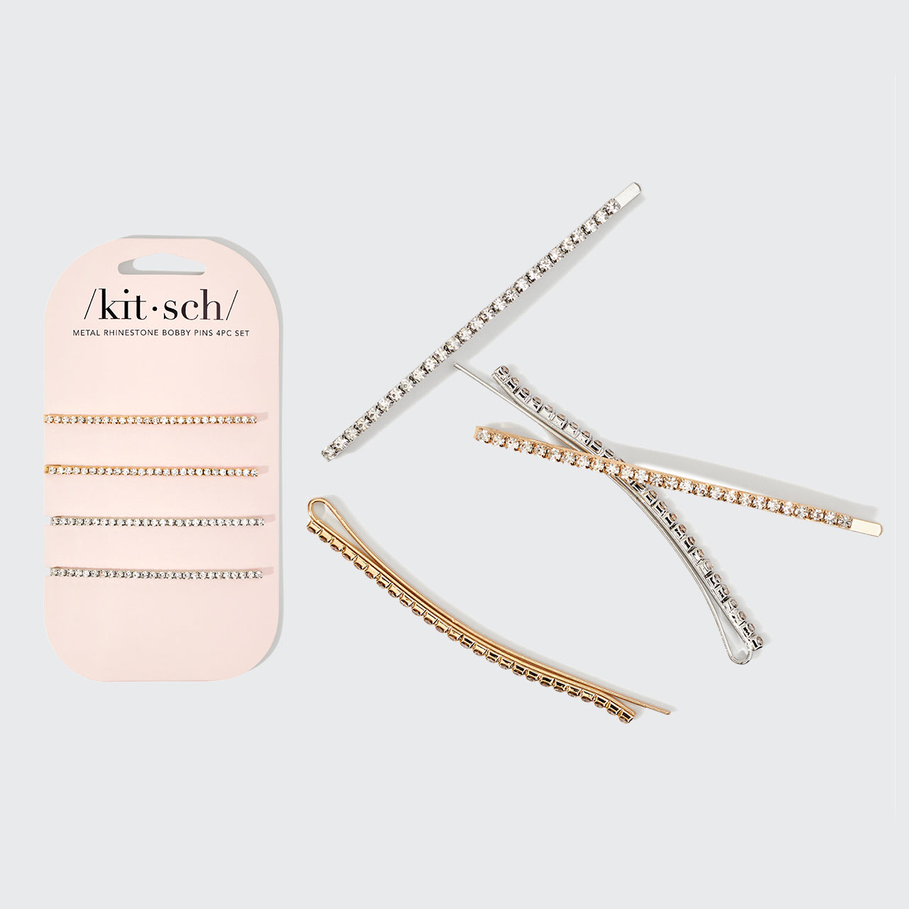 Metal Rhinestone Extra Long Bobby Pins 4pc Set - Gold and Silver