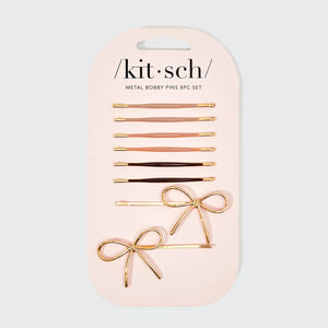 Metal Enamel Puffy & Bow Bobby Pins 8pc Set- Rosewood