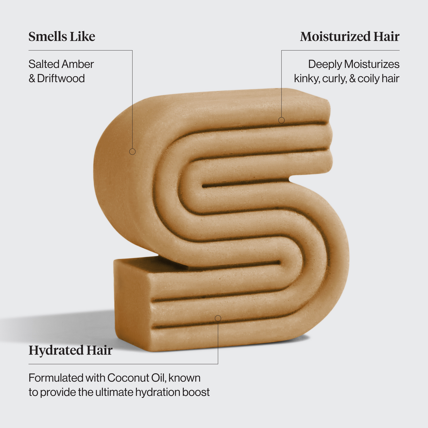 KITSCH Coconut Oil Shampoo Bar for Dry Damaged Hair — ingredient-focused detail shot — Coconut Oil known to boost hydration, free of parabens, phthalates, silicones, sulfates & artificial fragrance — pH balanced and safe for color-treated hair