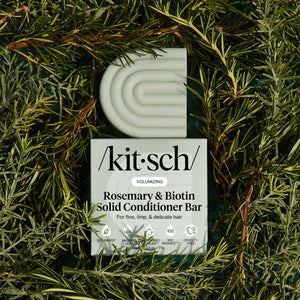 Kitsch Rosemary & Biotin Volumizing Conditioner Bar in use — bottle-free, salon-quality conditioner with rosemary and biotin