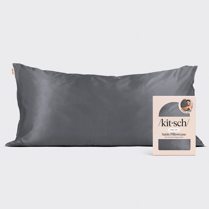 KITSCH Charcoal King Satin Pillowcase — hero view