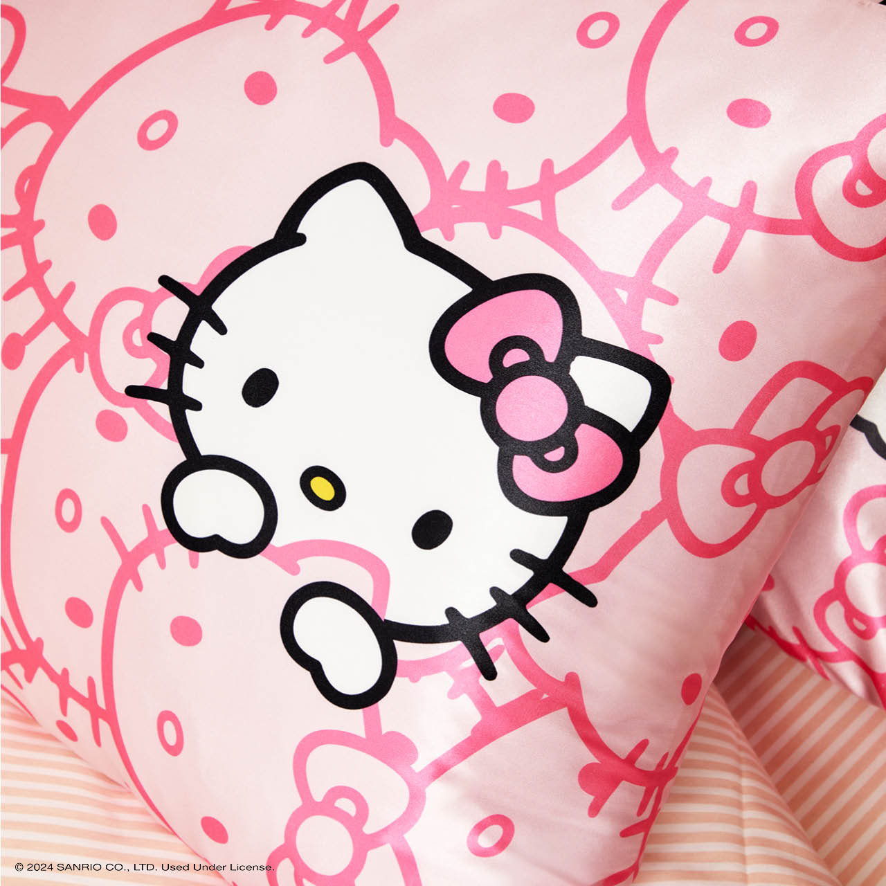 Kitsch x Hello Kitty Satin Pillowcase in Pink Hello Kitty Faces