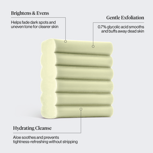 Kitsch Glycolic Acid Resurfacing Face and Body Wash benefits infographic – gently exfoliates for brighter, smoother skin